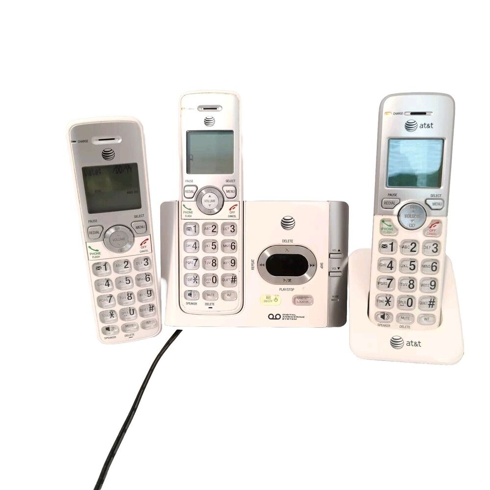 AT&T 3 Cordless Handset Phones 2 Charger Bases Silver Answer Machine EL52365